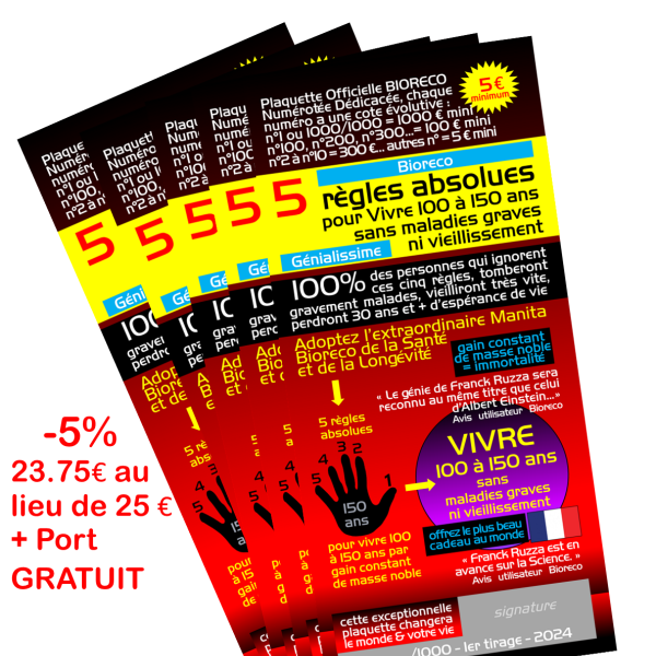 LOT 5 EXEMPLAIRES Minilivre "5 règles absolues pour vivre de 100 à 150 ans sans maladies graves ni vieillissement"  5% de remise + port gratuit